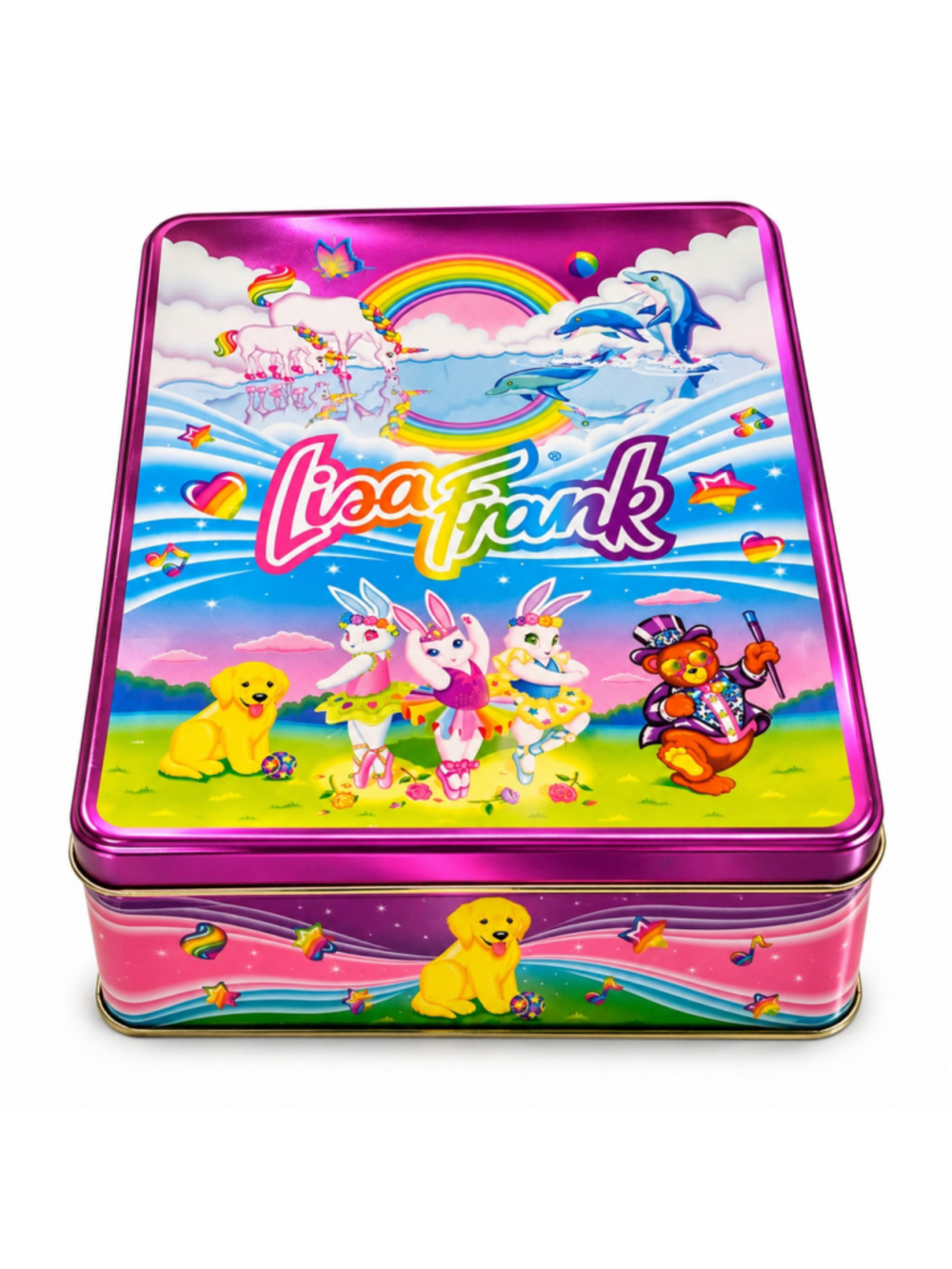 Vintage Lisa Frank First Series Collectible Metal Tin Unicorn Dolphins Bunnies